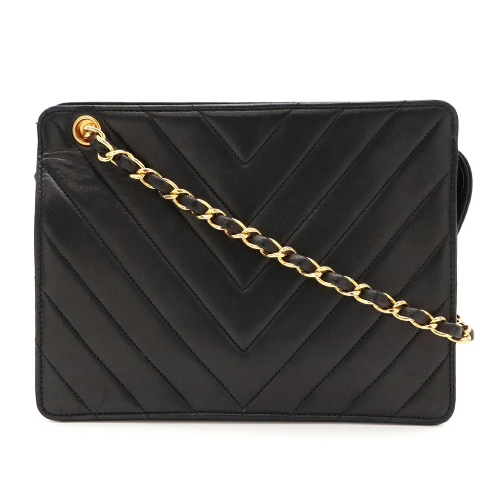 CHANEL V-stitch chain shoulder bag, lambskin leather.